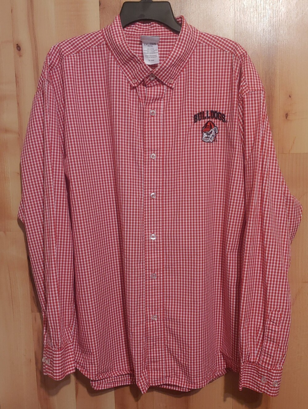 KA Knights Apparel Men's 2XL Red Check Long Sleeve Ga Bulldogs Shirt